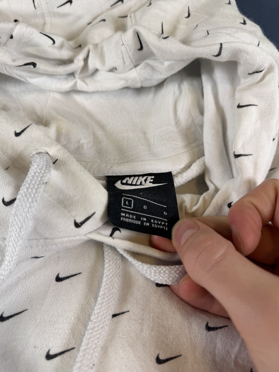 Witte Nike hoodie met mini-swoosh print, heren maat L (capuchontrui)