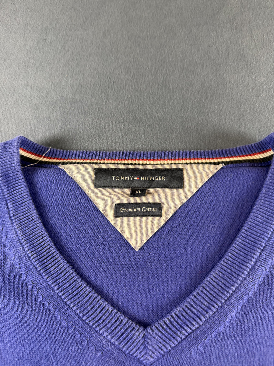 Blauwe Tommy Hilfiger heren trui maat XL (sweater / pullover), gebreid katoen
