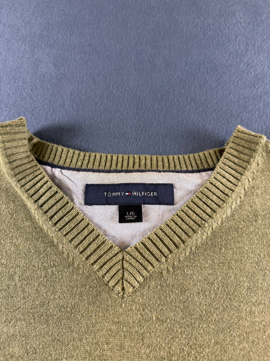 Tommy Hilfiger trui groen heren maat L v-hals v-neck sweater pullover