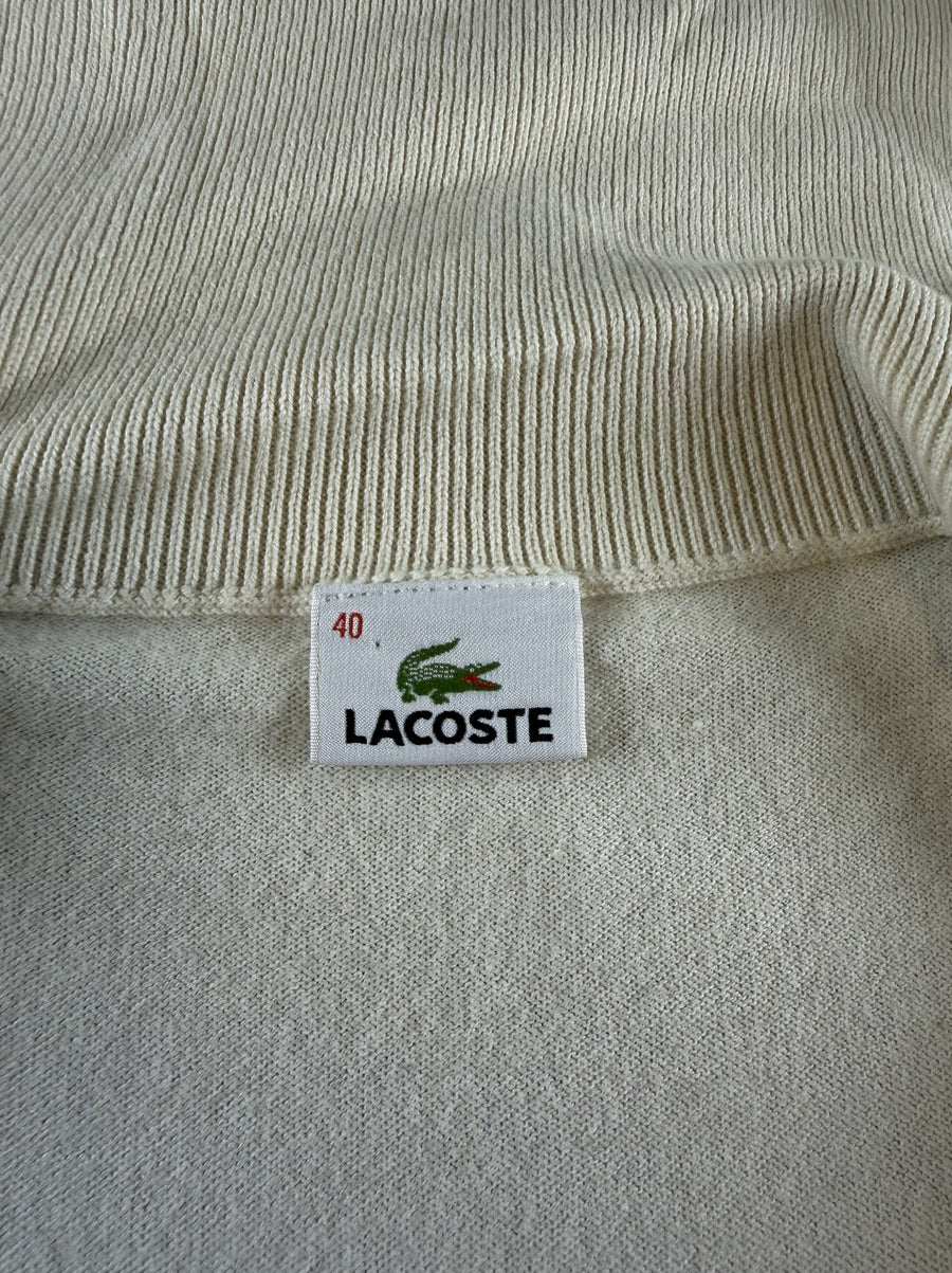 Beige-grijs gestreept Lacoste gebreid vest (cardigan / fijngebreid vestje) dames maat L