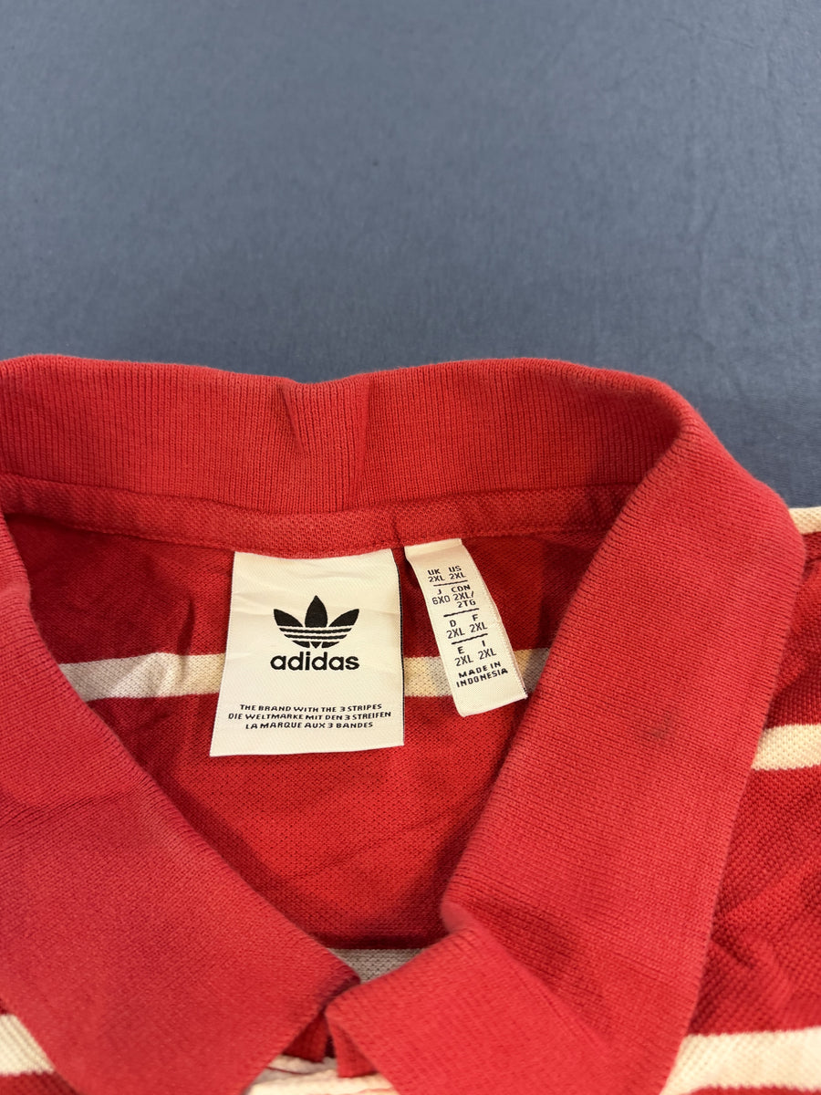 Rood-wit gestreepte adidas polo (poloshirt), maat XXL