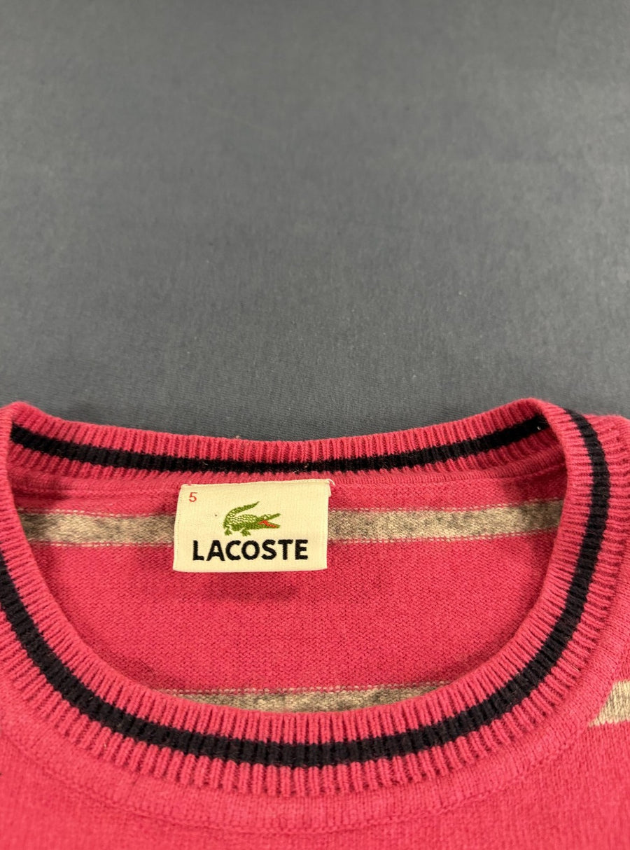Framboosroze Lacoste streeptrui, maat L (gebreide pullover / sweater) met ronde hals