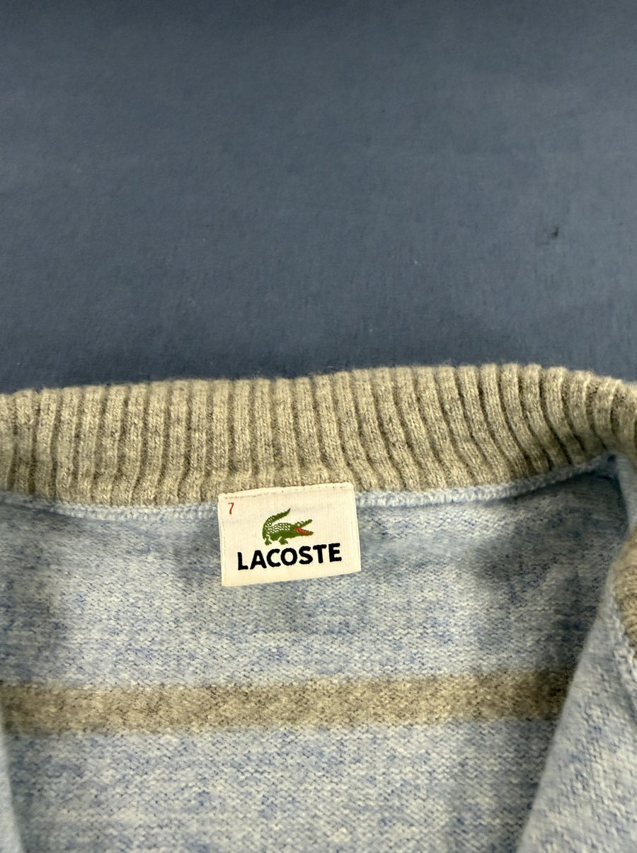 Blauwe gestreepte Lacoste trui (halfzip / troyer), maat XXL