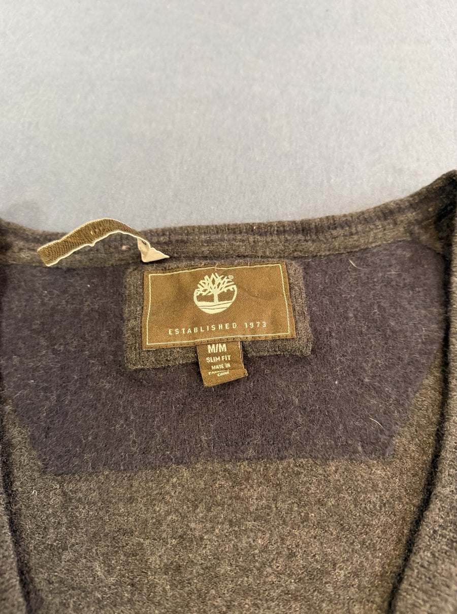 Grijs Timberland vest met suède elleboogstukken (cardigan / fleecevest), maat M