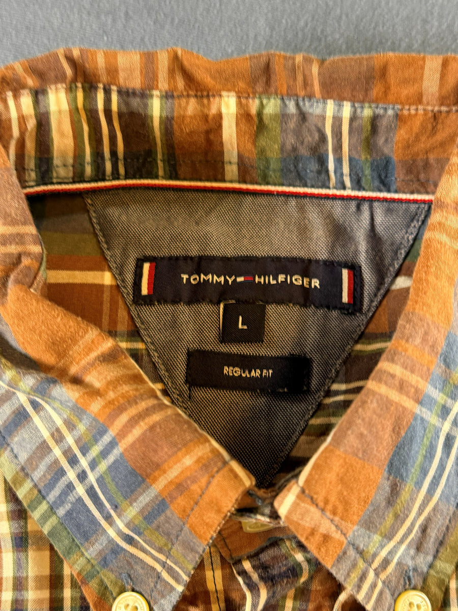 Tommy Hilfiger blouse zwart geruit heren maat L overhemd flanel check shirt houthakkershemd geblokt