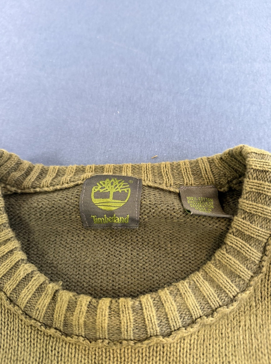 Groene Timberland sweater (trui) met geborduurd boomlogo – maat M