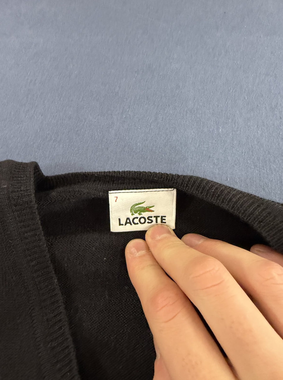 Zwarte Lacoste wollen trui maat XXL (pullover met V-hals)