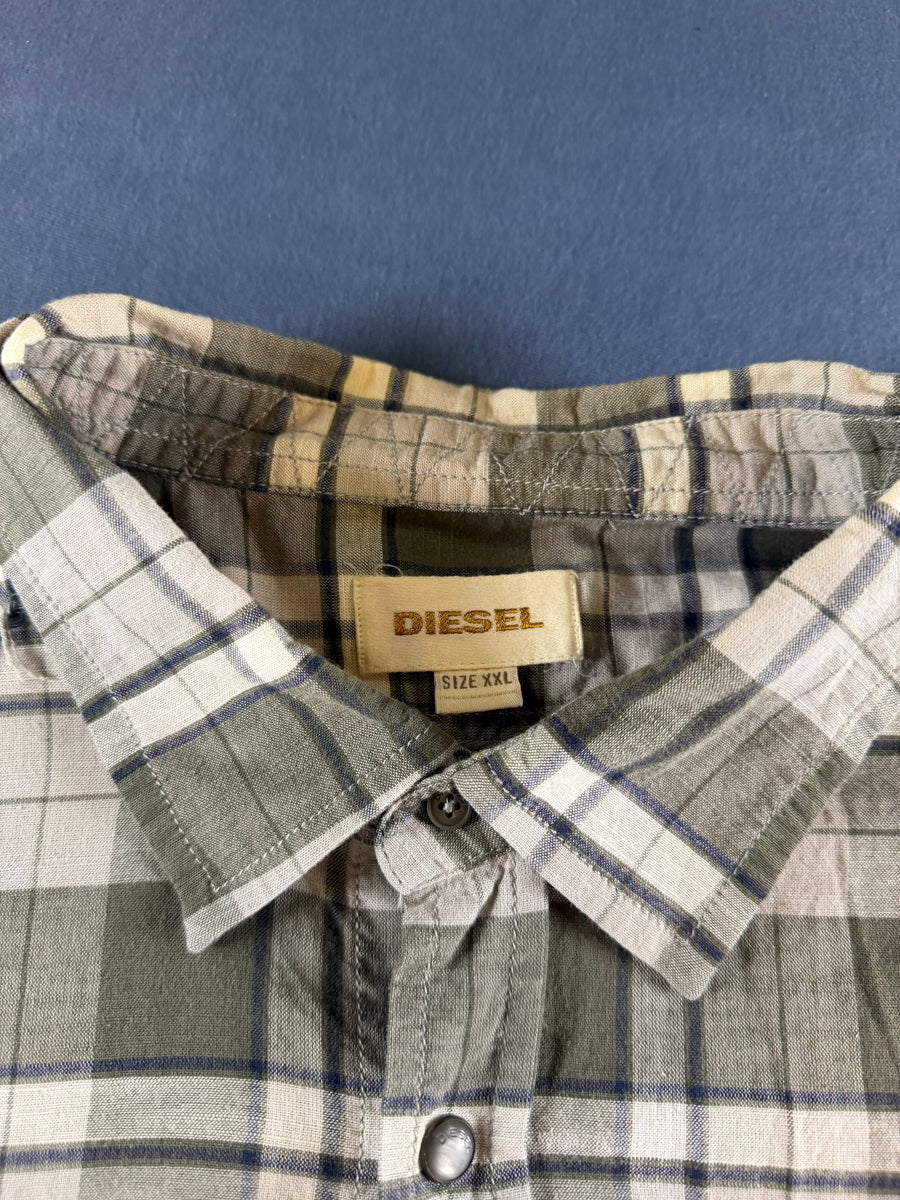 Diesel blouse grijs geruit heren maat XXL overhemd flanel check shirt houthakkershemd geblokt