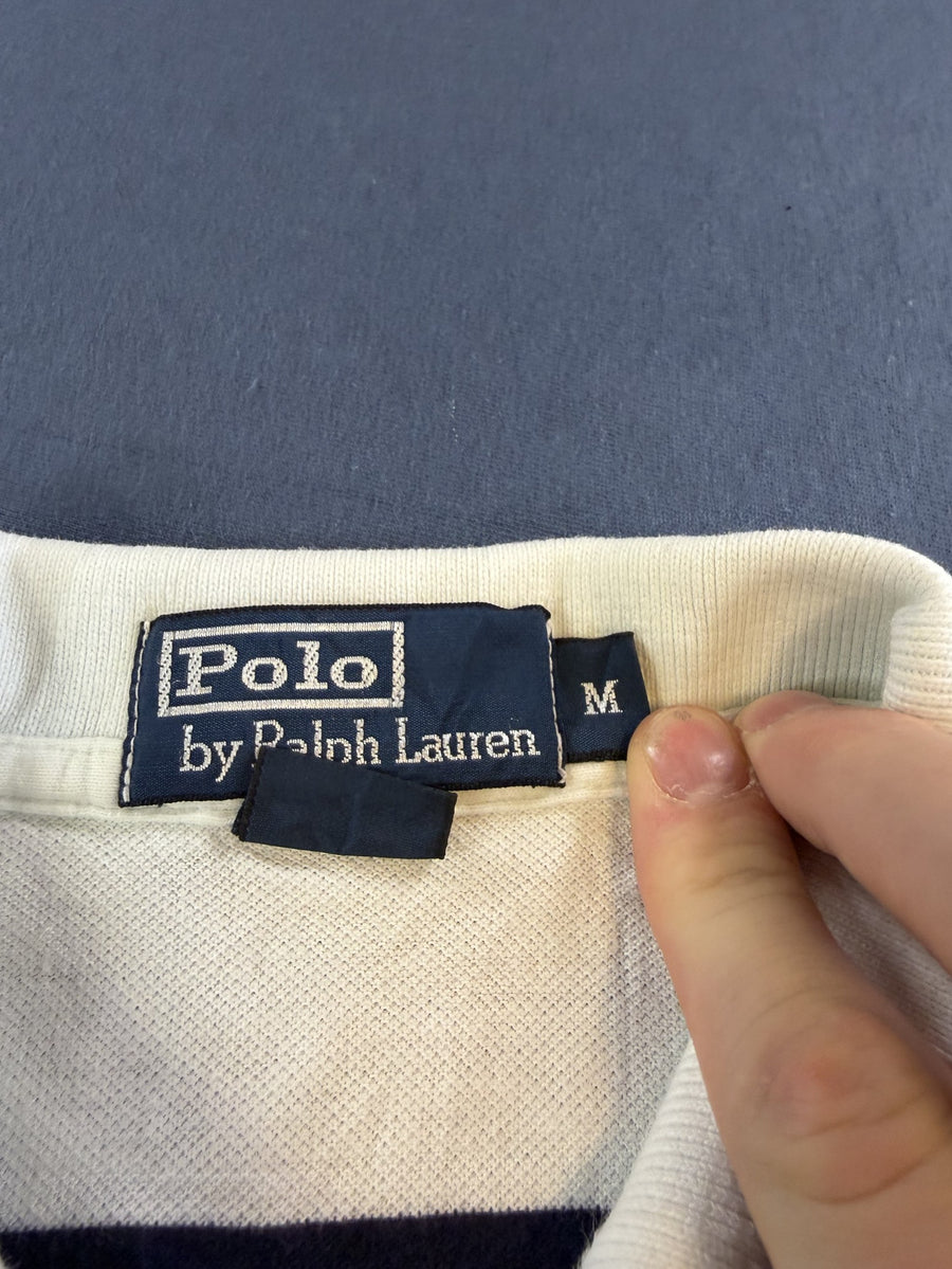 Wit Polo Ralph Lauren shirt met rood-blauwe bies (piqué polo / sportshirt), maat M heren