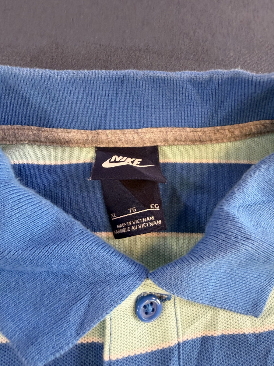 Blauw Nike piquéshirt met gele details, maat XL (poloshirt, jaren 90 vintage)