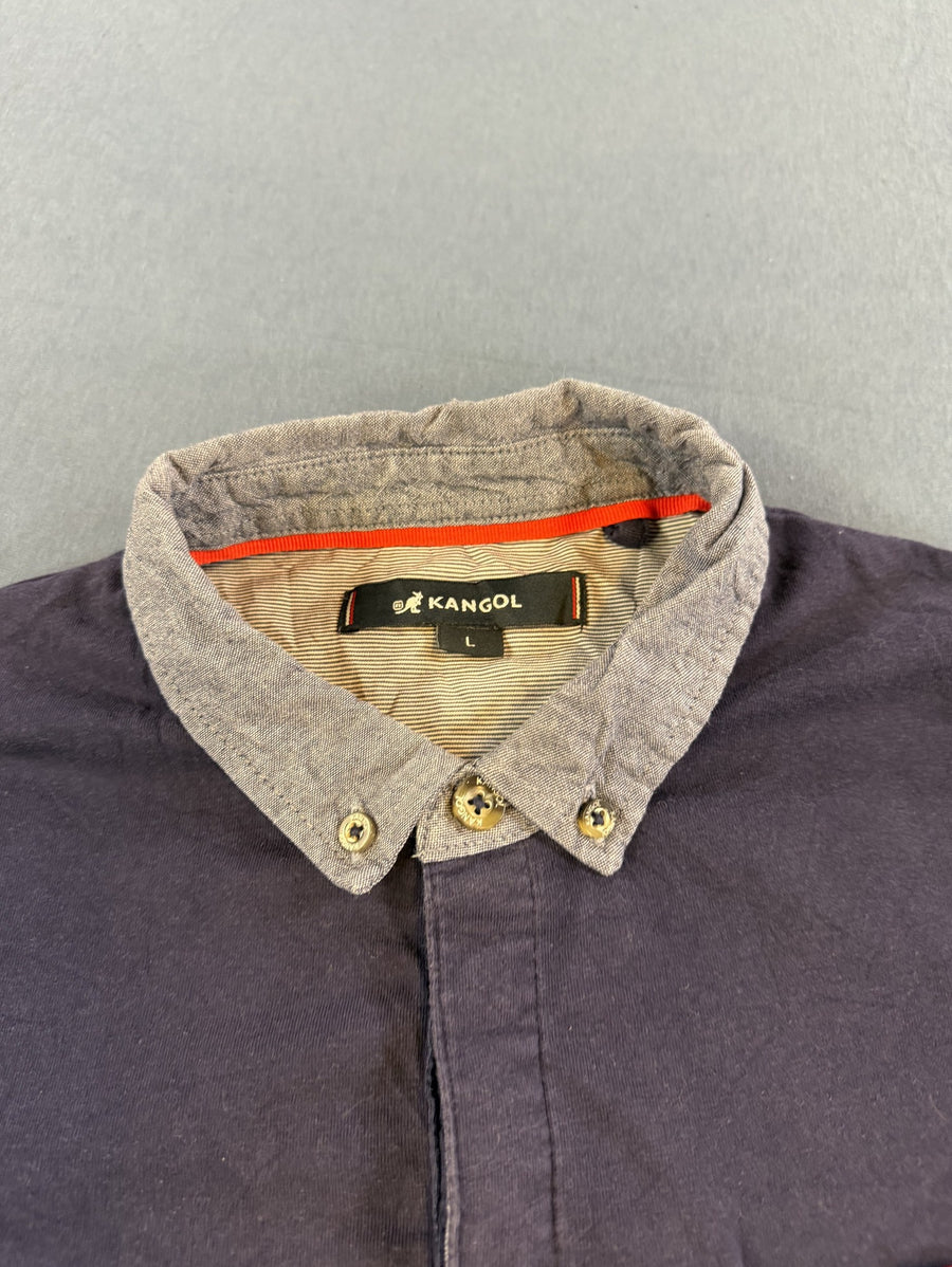 Blauwe Kangol polo maat L (poloshirt met chambray kraag en borstzak)