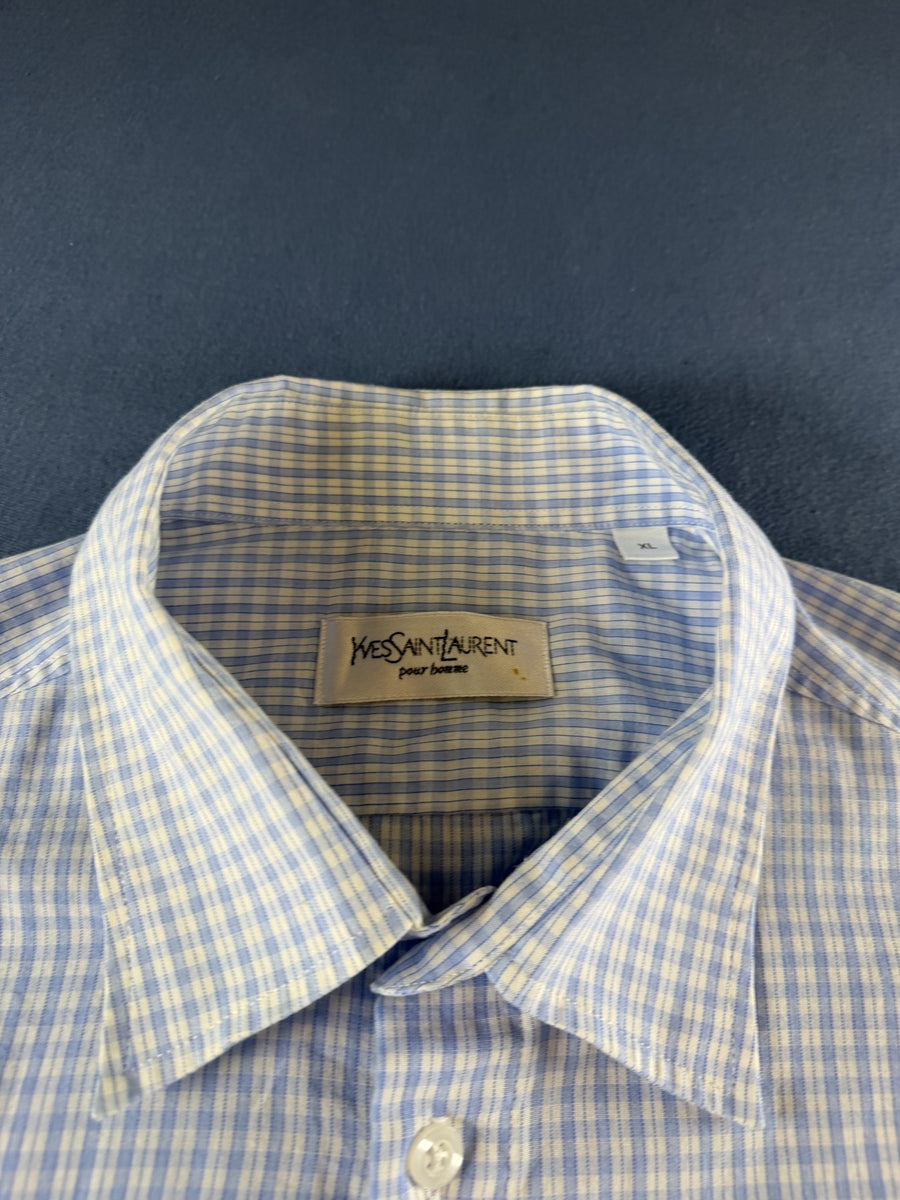 Yves Saint Laurent Blouse blauw geruit