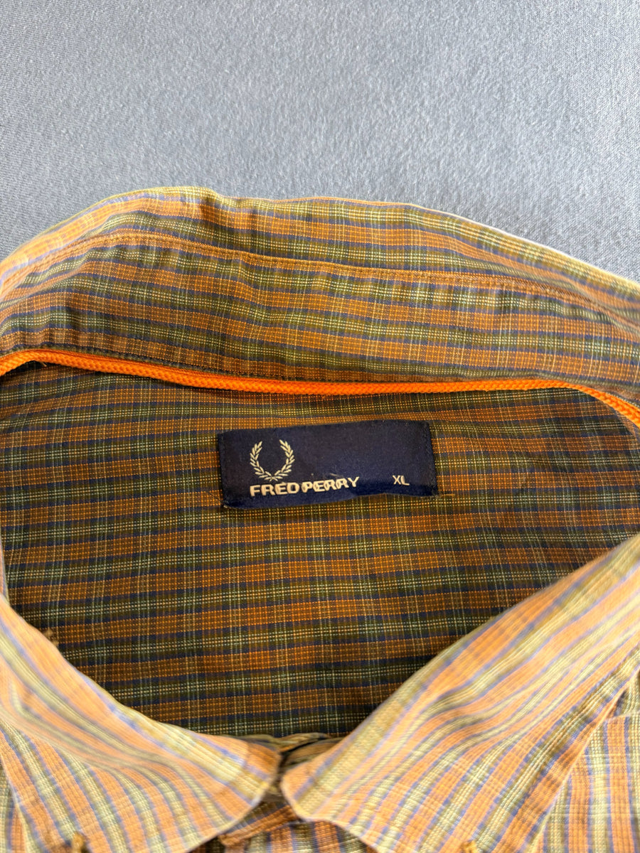 Fred Perry blouse groen geruit heren maat XL overhemd flanel check shirt houthakkershemd geblokt