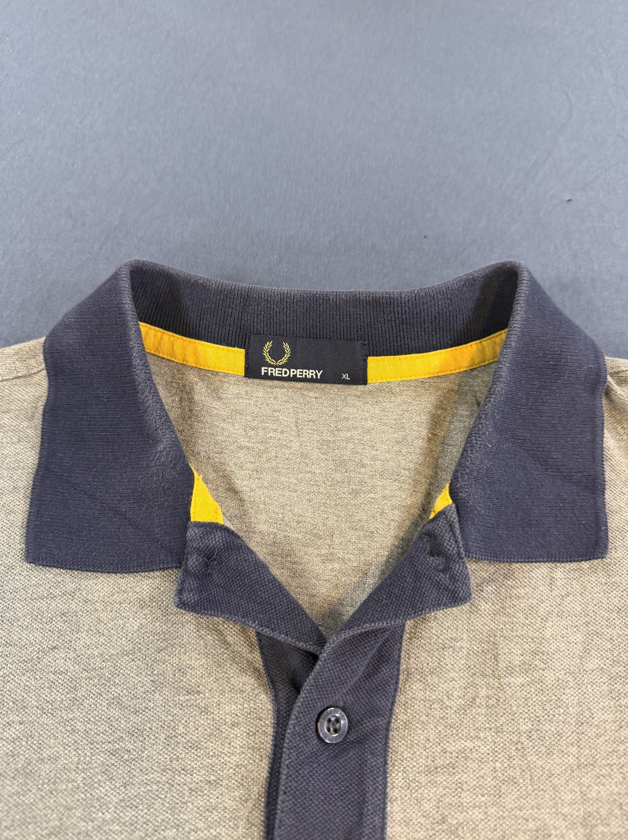 Grijze Fred Perry colour-block polo (poloshirt), maat XL