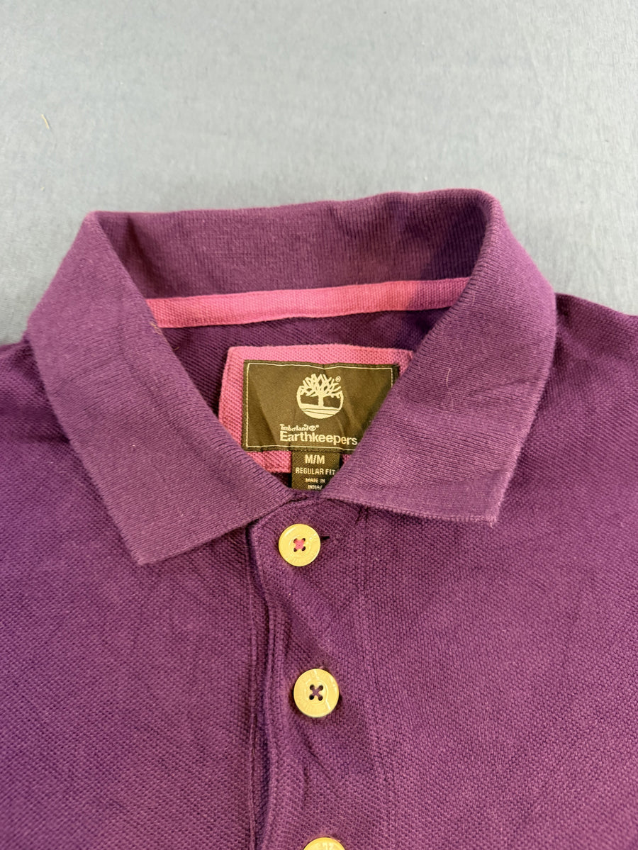 Paarse Timberland poloshirt, maat M (piqué polo met geborduurd boomlogo)