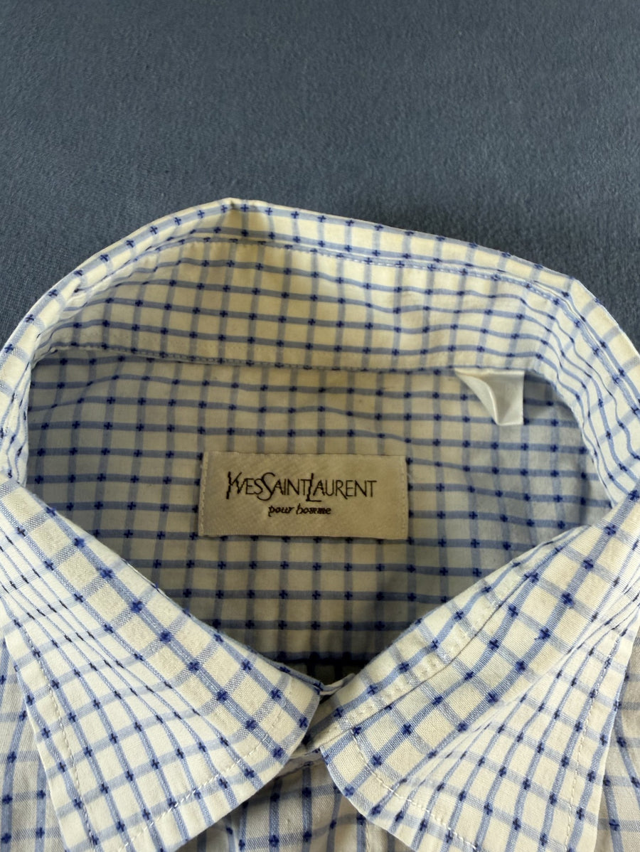 Blauw-wit geruit flanellen overhemd (houthakkersblouse), Yves Saint Laurent, maat L