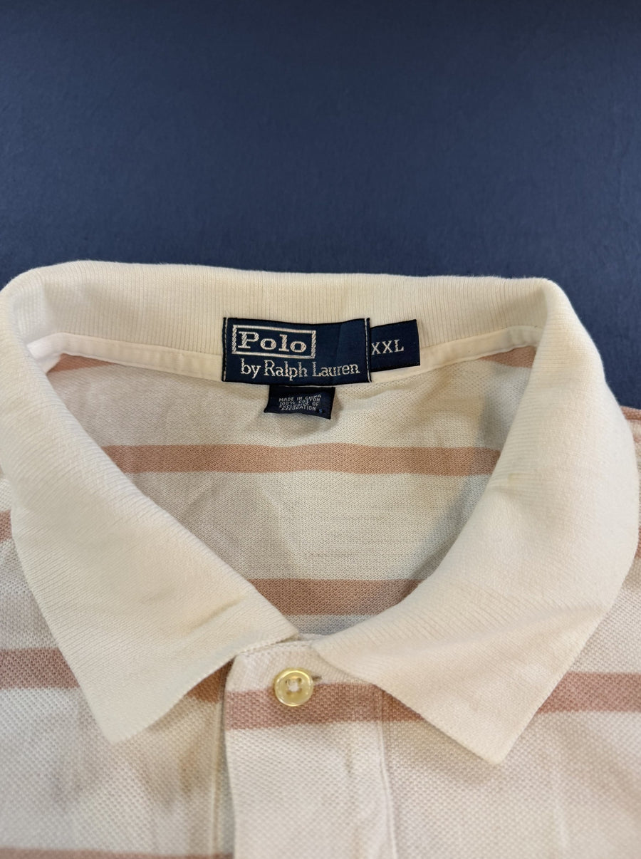 Beige Ralph Lauren poloshirt met roze accentstreep, maat XXL (polo / piqué top)