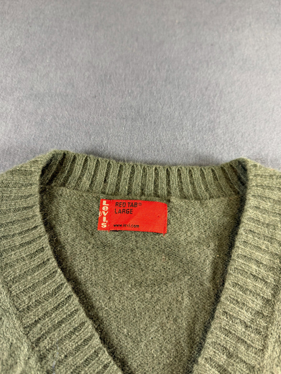 Levi's trui groen geruit heren maat L wol sweater pullover gebreid vintage