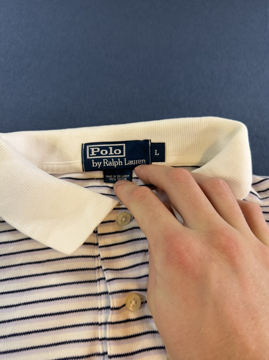 Wit Polo Ralph Lauren piqué-polo (poloshirt) maat L met crème contrastkraag