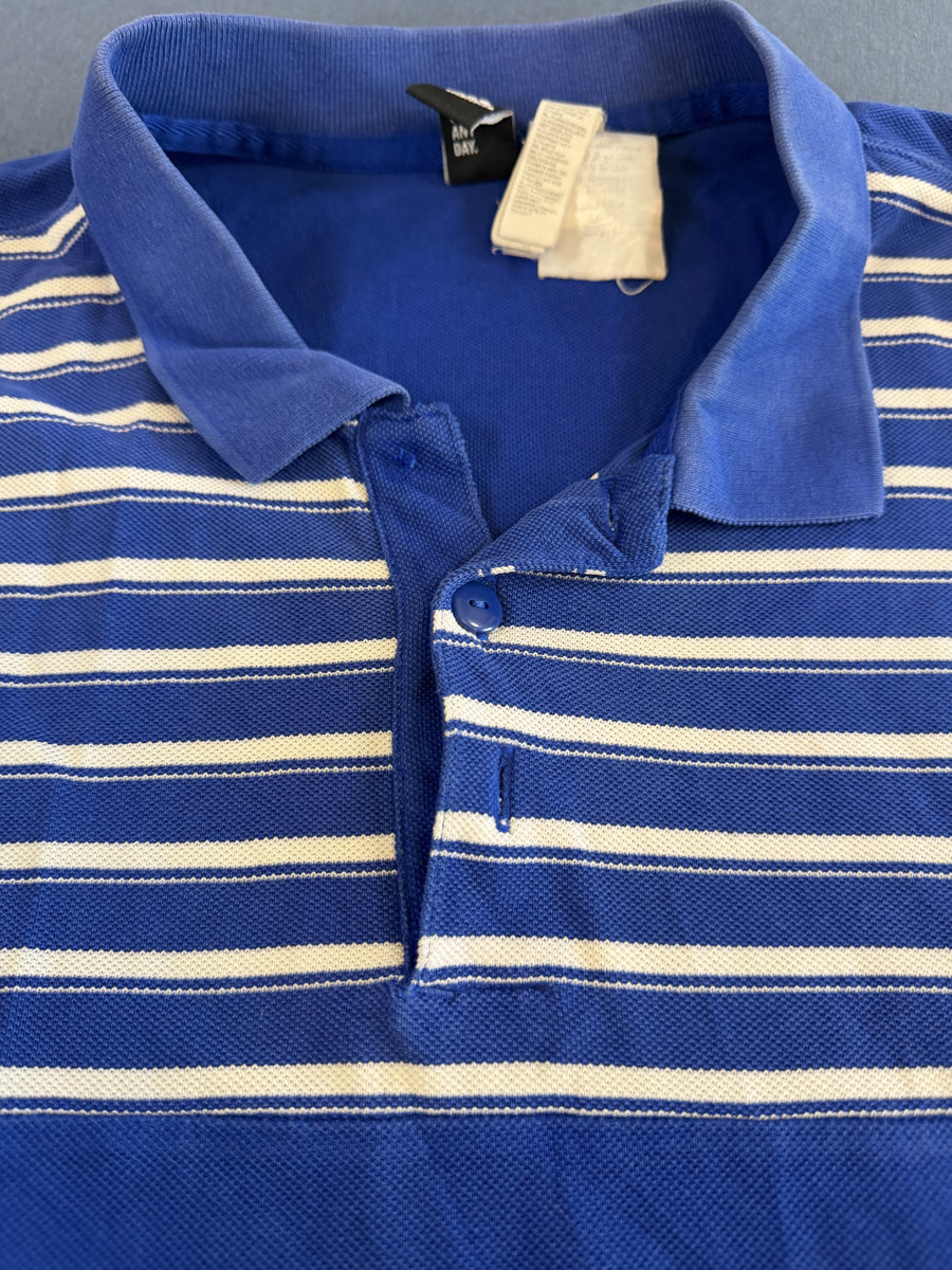 Blauwe adidas polo met streepdessin (poloshirt / streepjesshirt), maat L