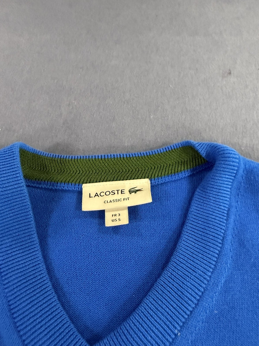 Lacoste pullover in blauw (V-hals trui / gebreid vest), maat S