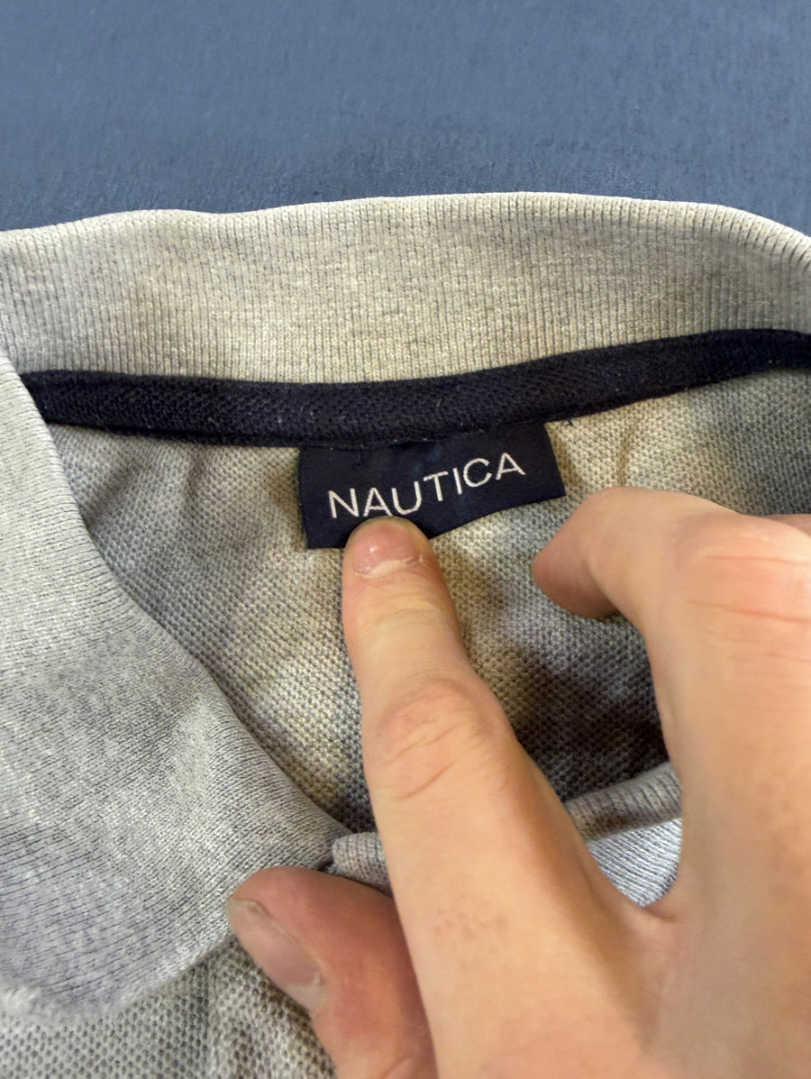 Grijs Nautica piqué polo (poloshirt), gemêleerd katoen, maat L