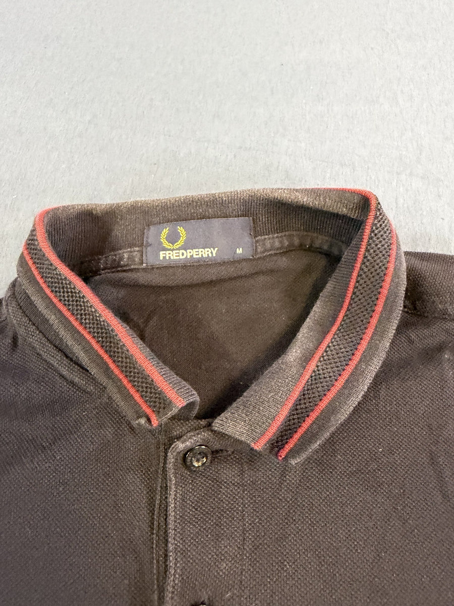 Zwarte Fred Perry Twin Tipped polo met rode bies, maat M (poloshirt / sportpolo)