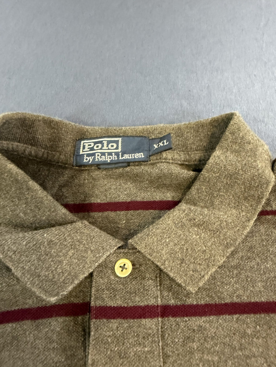 Grijs-bordeaux gestreepte Ralph Lauren polo (piquéshirt / golfshirt), maat XXL