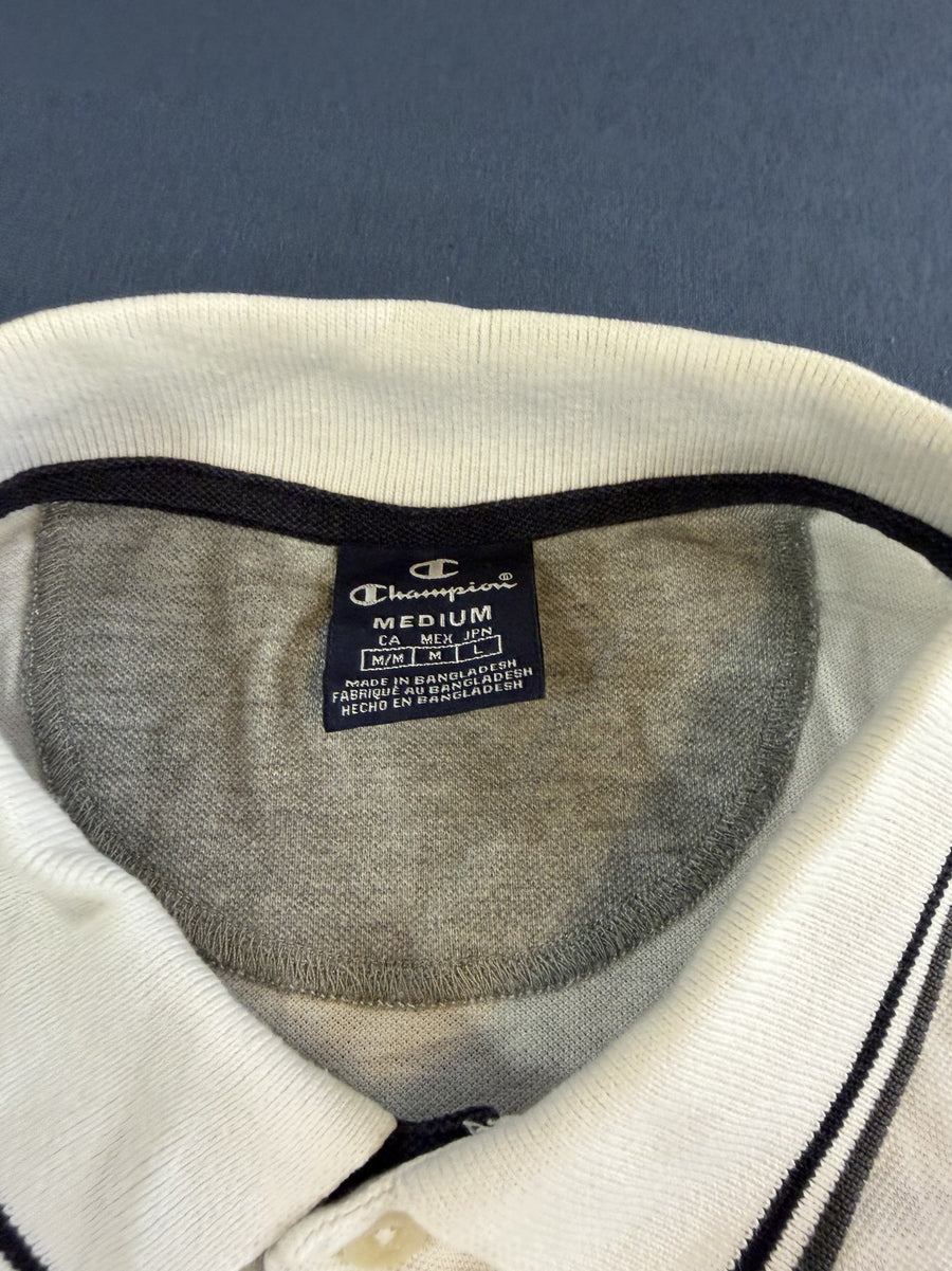 Witte polo van Champion met navy bies (piqué-poloshirt / tennisshirt), maat M