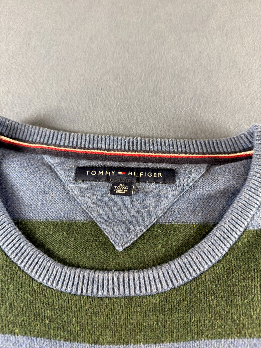 Tommy Hilfiger trui groen gestreept heren maat XL sweater pullover gebreid