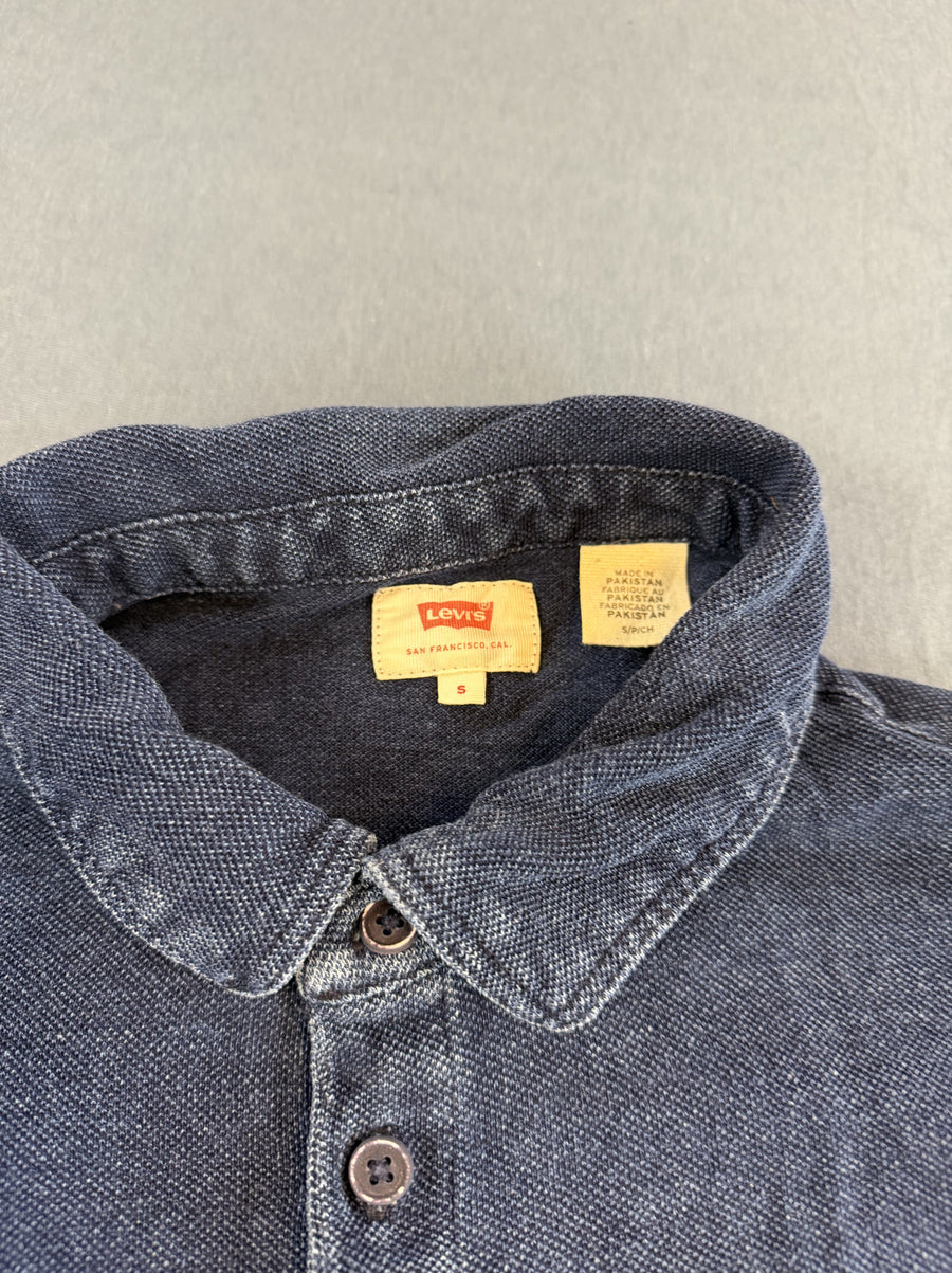 Blauw Levi's herenpolo (piqué poloshirt / denimlook) maat S met borstzak