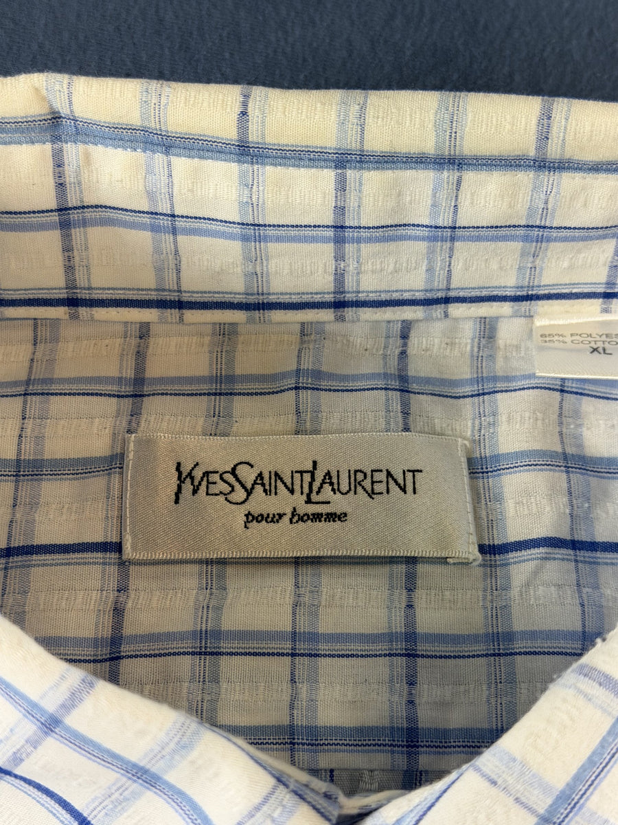 Yves Saint Laurent Blouse blauw geruit