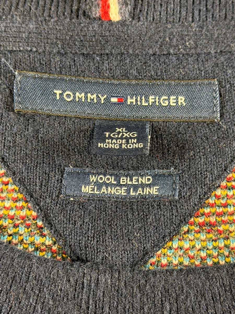 Tommy Hilfiger trui grijs geruit heren maat XL wol sweater pullover gebreid