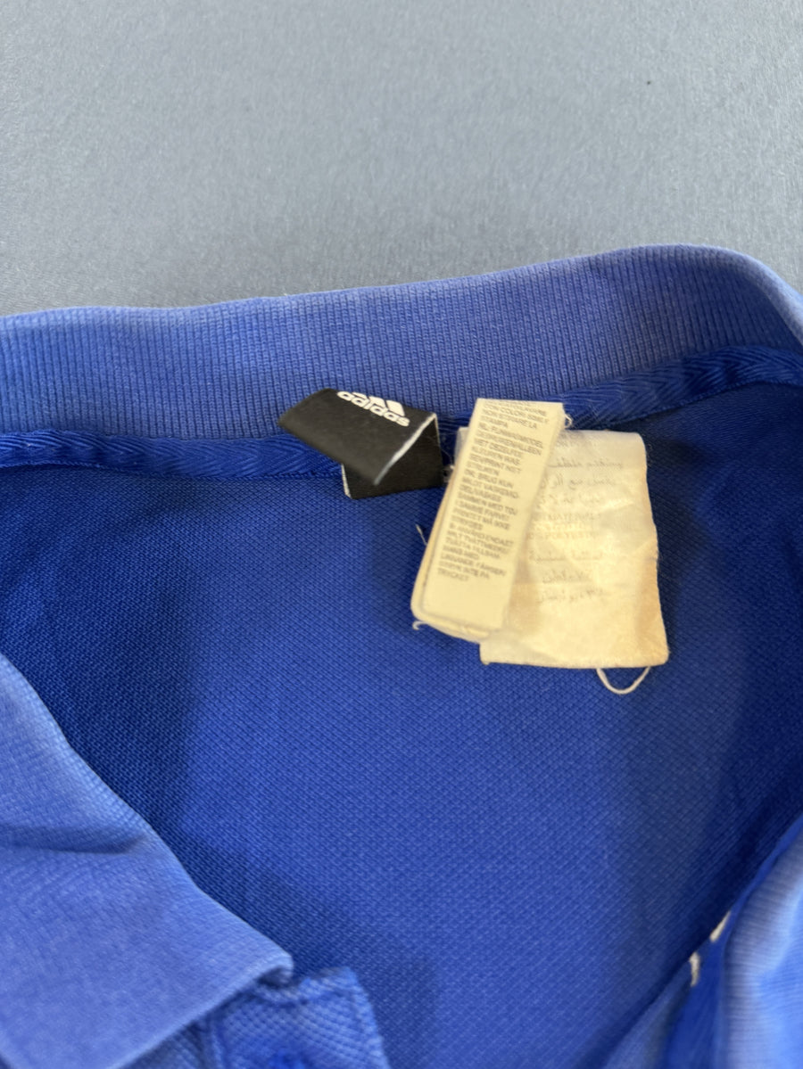 Blauwe adidas polo met streepdessin (poloshirt / streepjesshirt), maat L