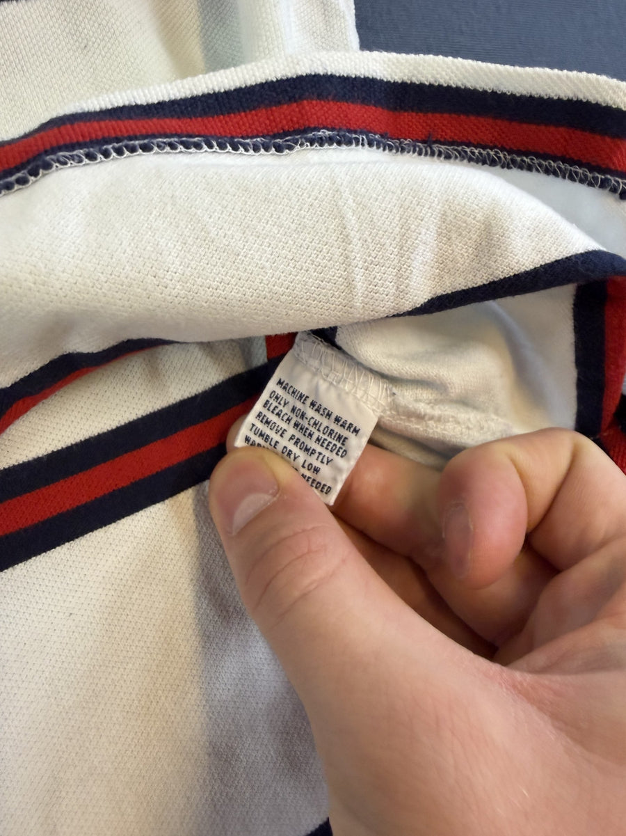 Wit Polo Ralph Lauren shirt met rood-blauwe bies (piqué polo / sportshirt), maat M heren