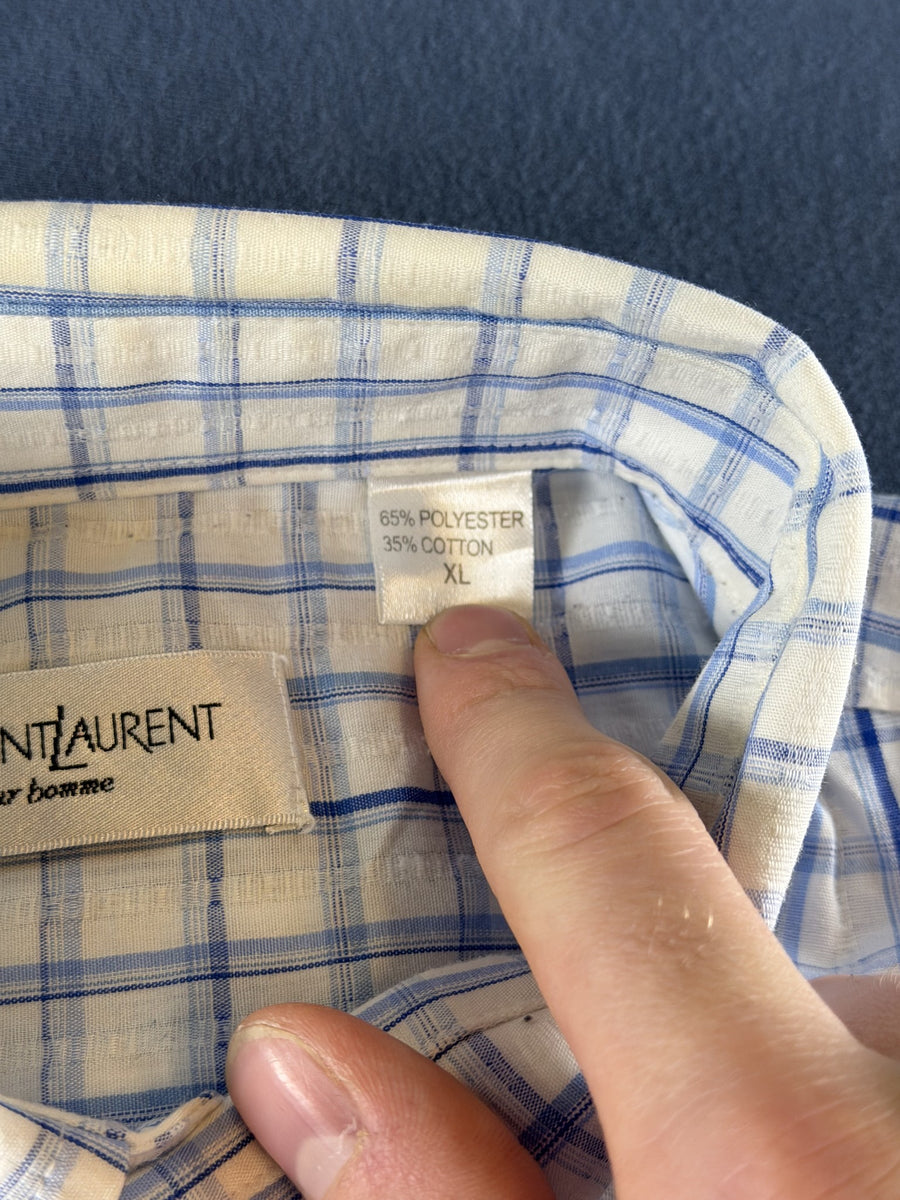 Yves Saint Laurent Blouse blauw geruit