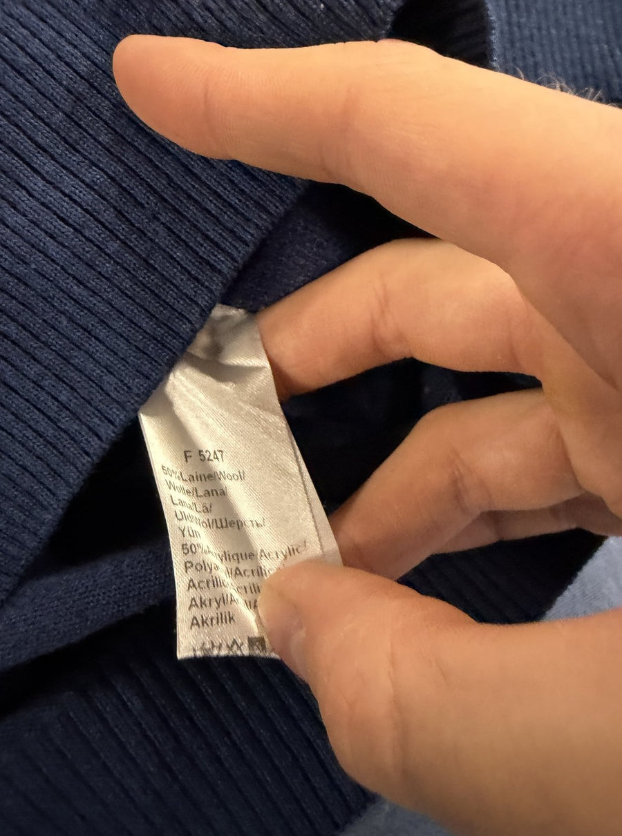 Blauwe Lacoste pullover met ruitmotief (V-hals trui / sweater), maat M
