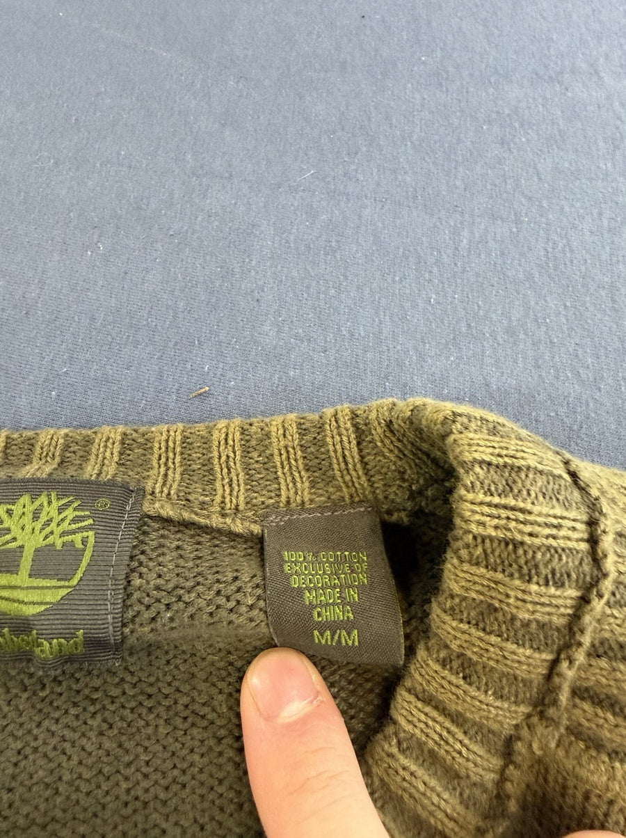 Groene Timberland sweater (trui) met geborduurd boomlogo – maat M