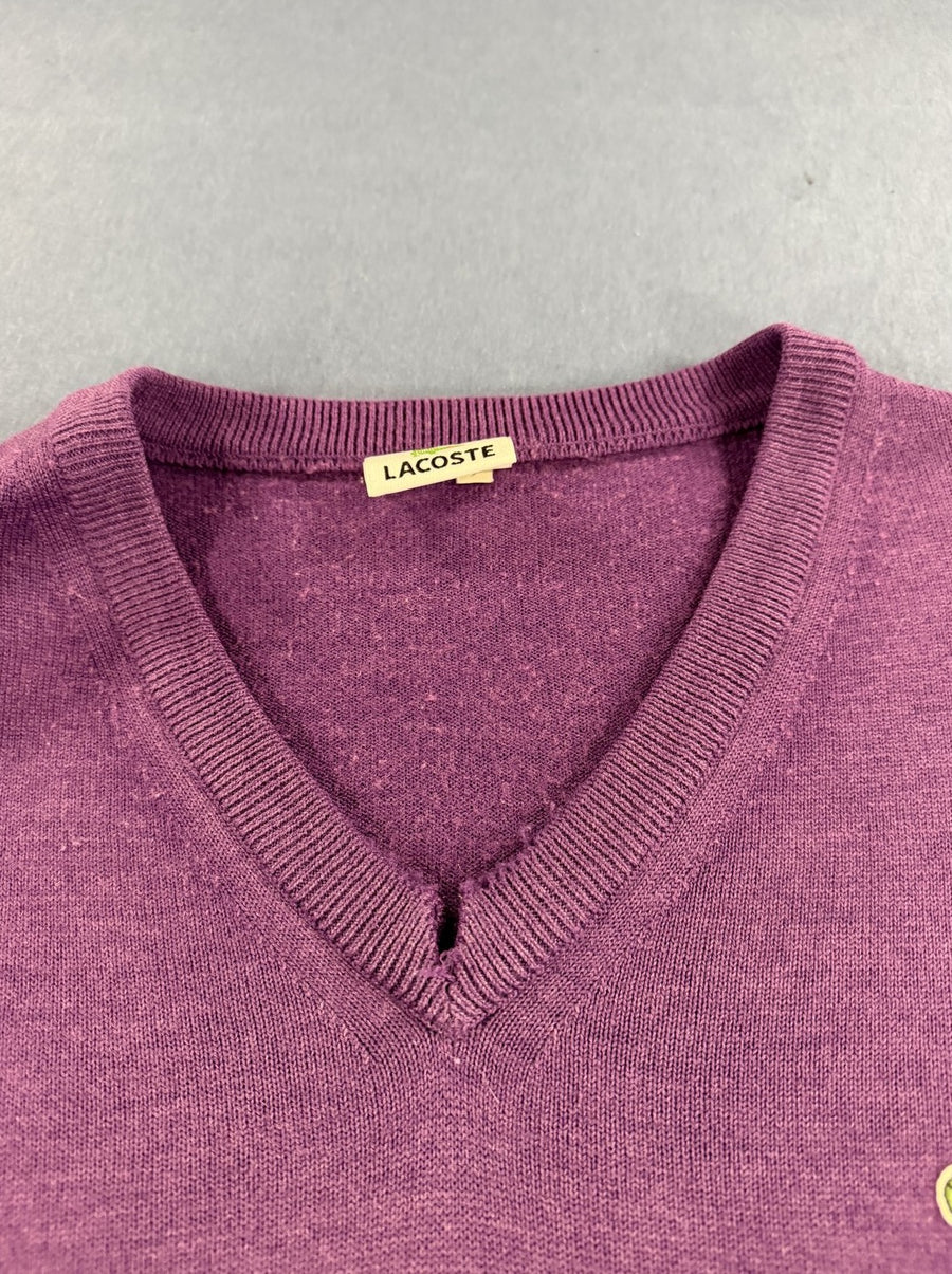 Paarse Lacoste pullover (V-hals trui / sweater), maat XXL