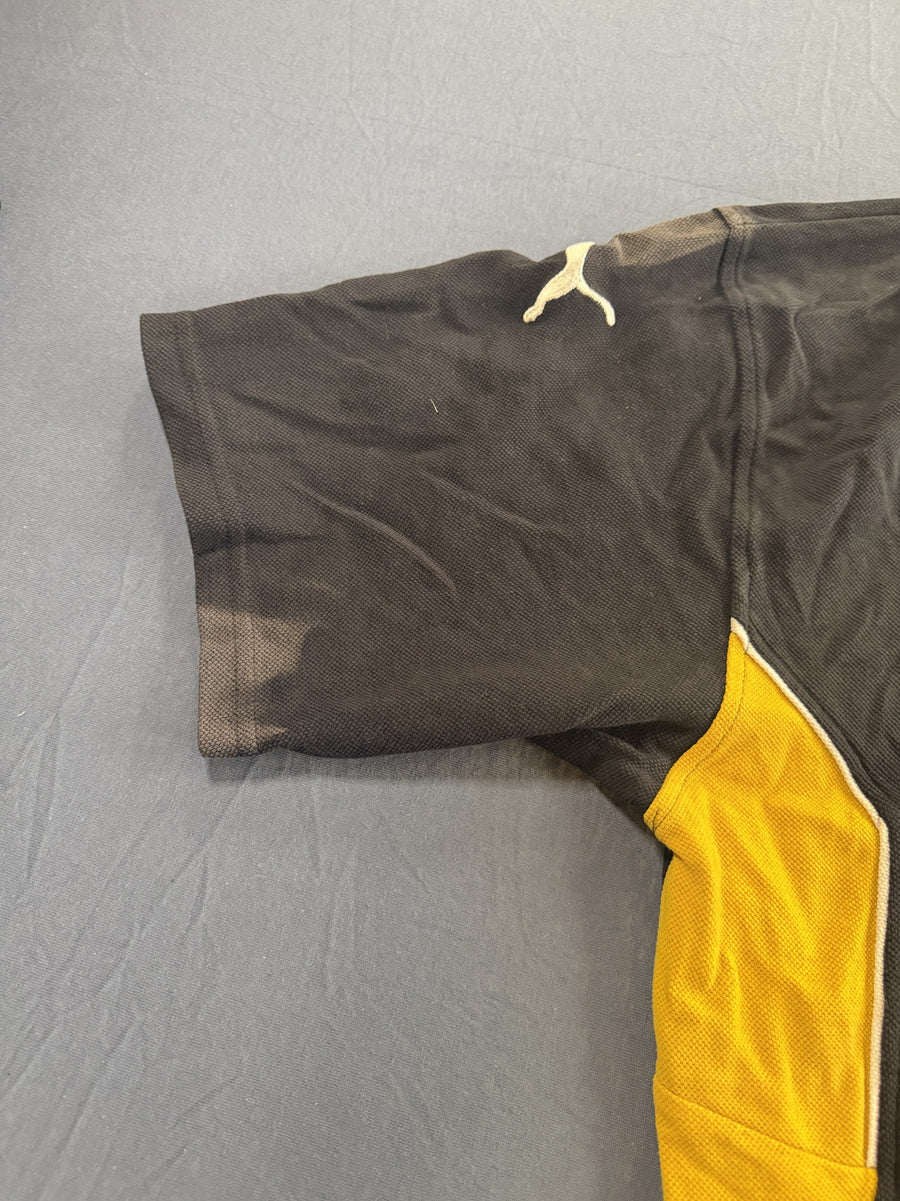 Zwart-gele rugbypolo (sportshirt D.R.F.C.), maat L
