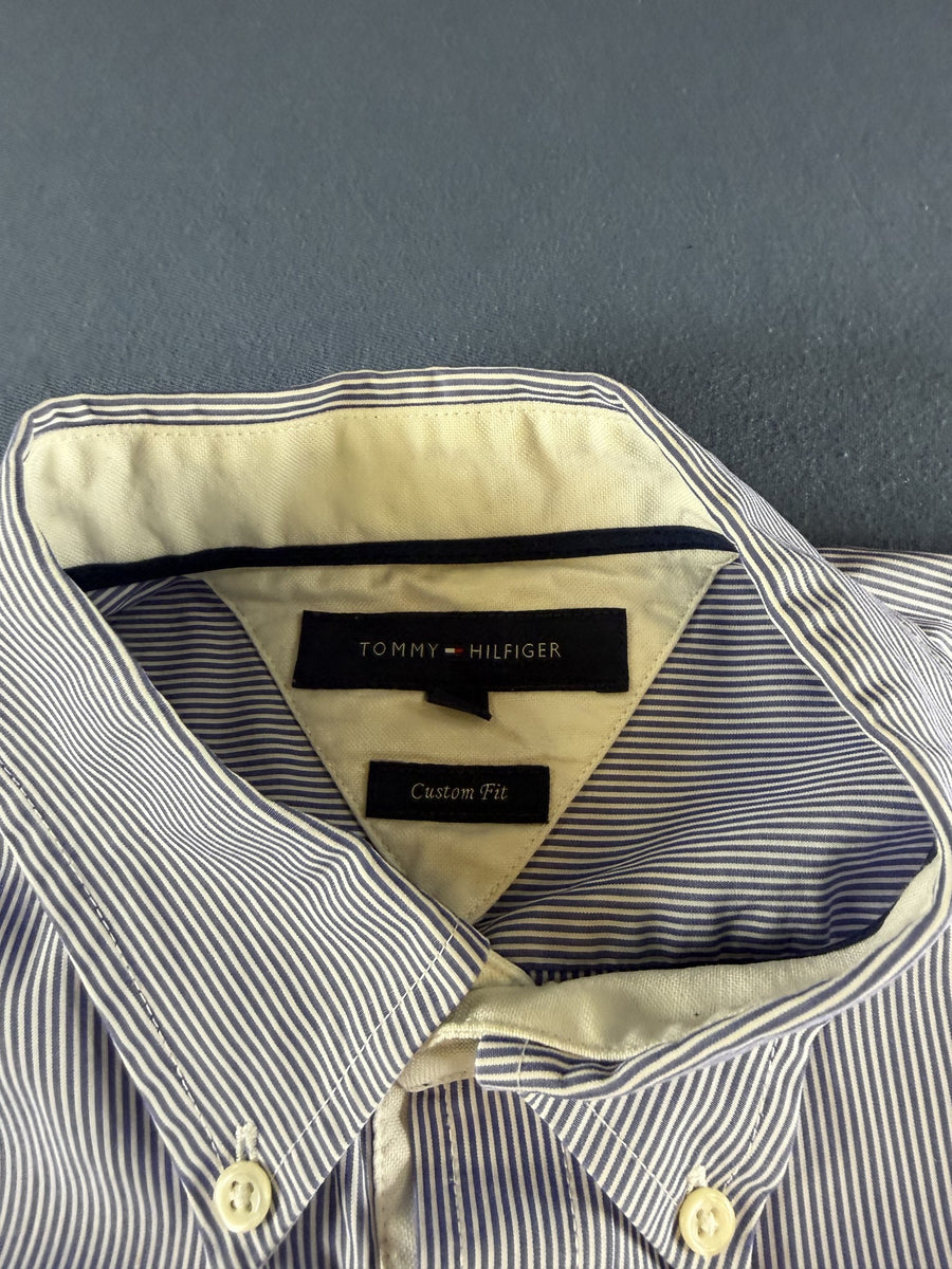 Tommy Hilfiger overhemd blauw gestreept maat L Custom Fit