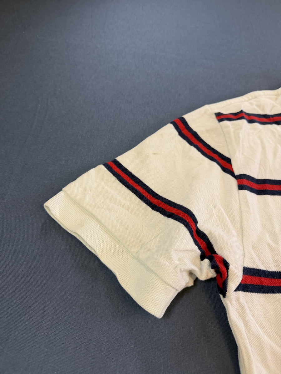 Wit Polo Ralph Lauren shirt met rood-blauwe bies (piqué polo / sportshirt), maat M heren