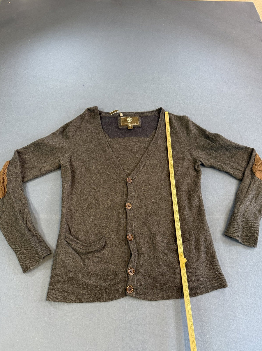 Grijs Timberland vest met suède elleboogstukken (cardigan / fleecevest), maat M