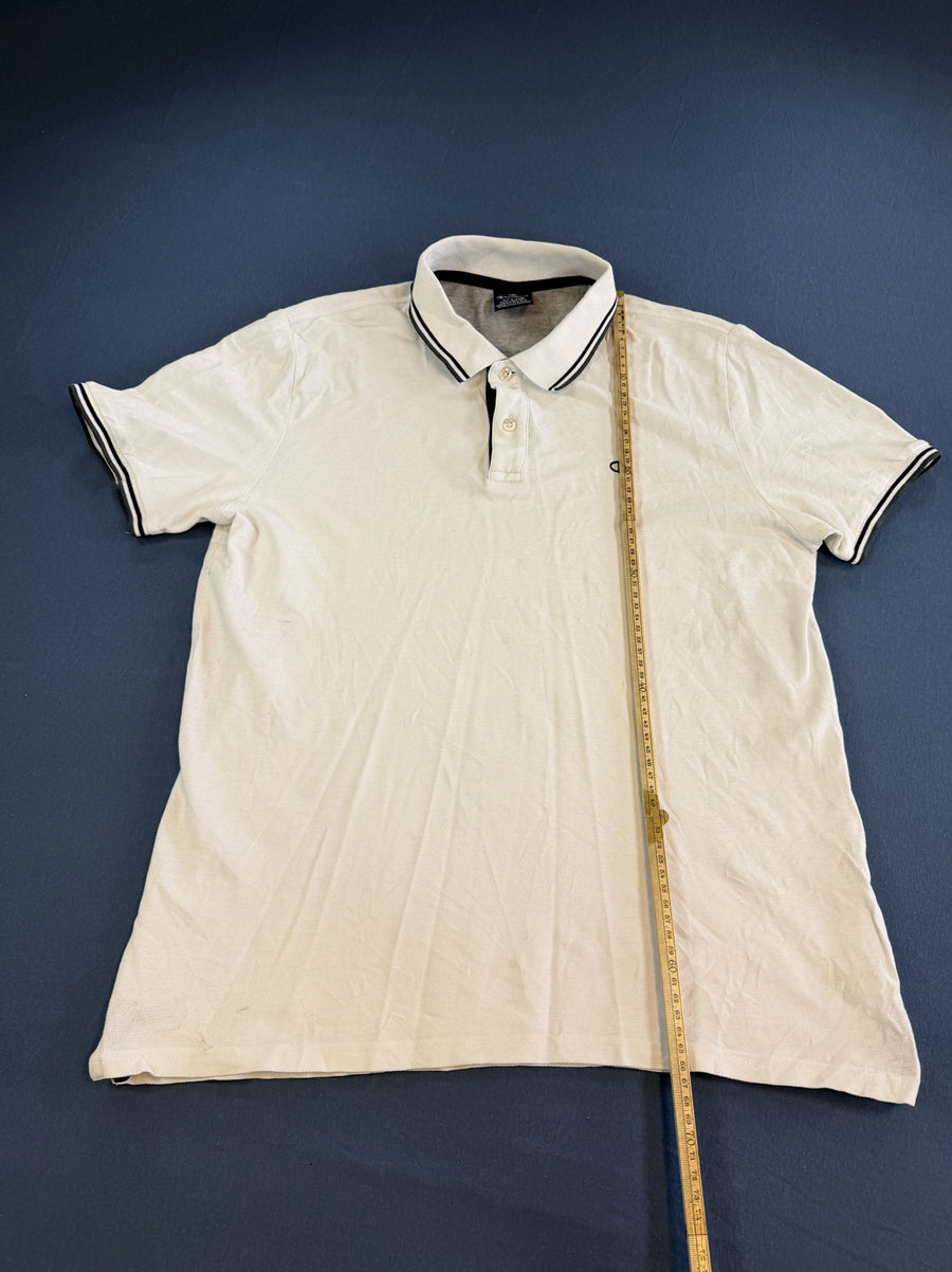 Witte polo van Champion met navy bies (piqué-poloshirt / tennisshirt), maat M