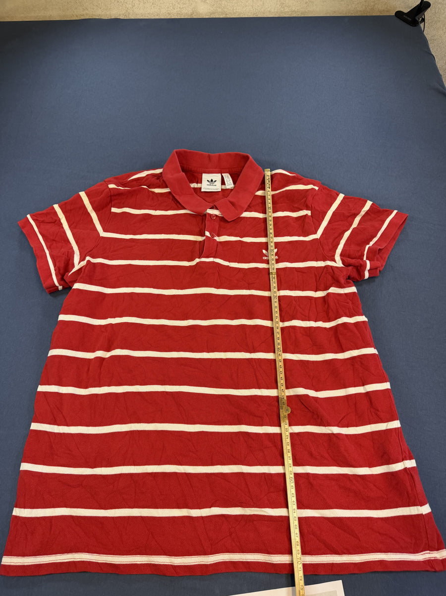 Rood-wit gestreepte adidas polo (poloshirt), maat XXL