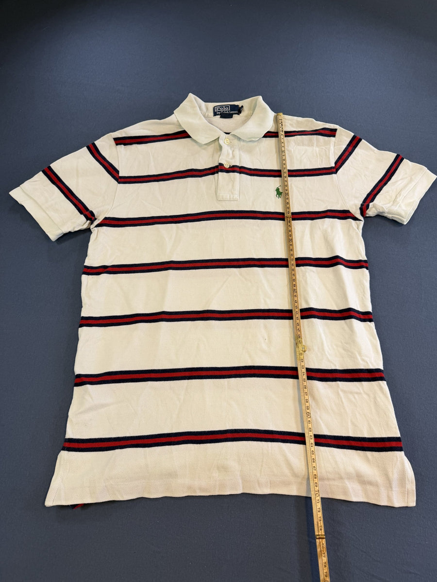 Wit Polo Ralph Lauren shirt met rood-blauwe bies (piqué polo / sportshirt), maat M heren