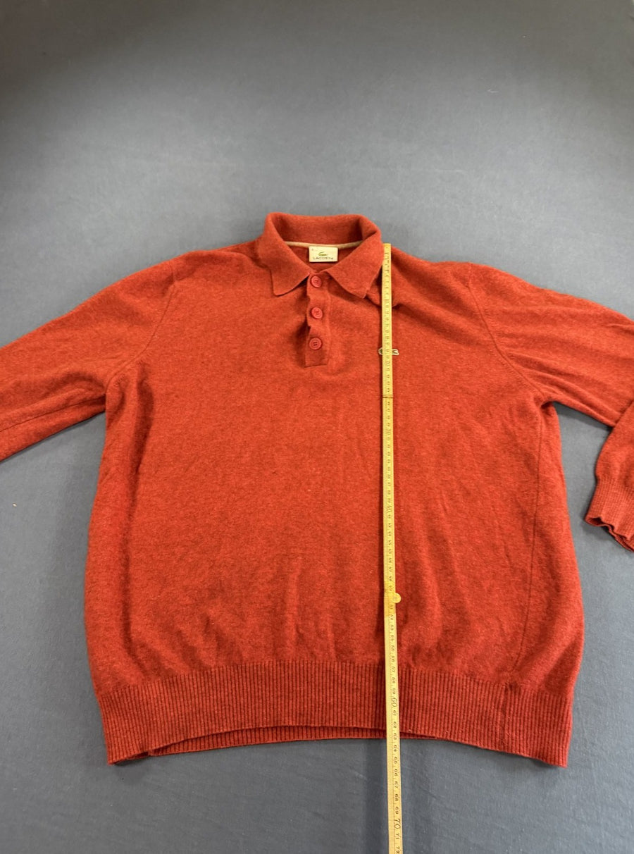 Rode Lacoste polotrui met knoopsluiting (collegetrui), maat XL