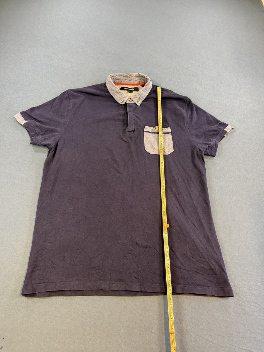 Blauwe Kangol polo maat L (poloshirt met chambray kraag en borstzak)