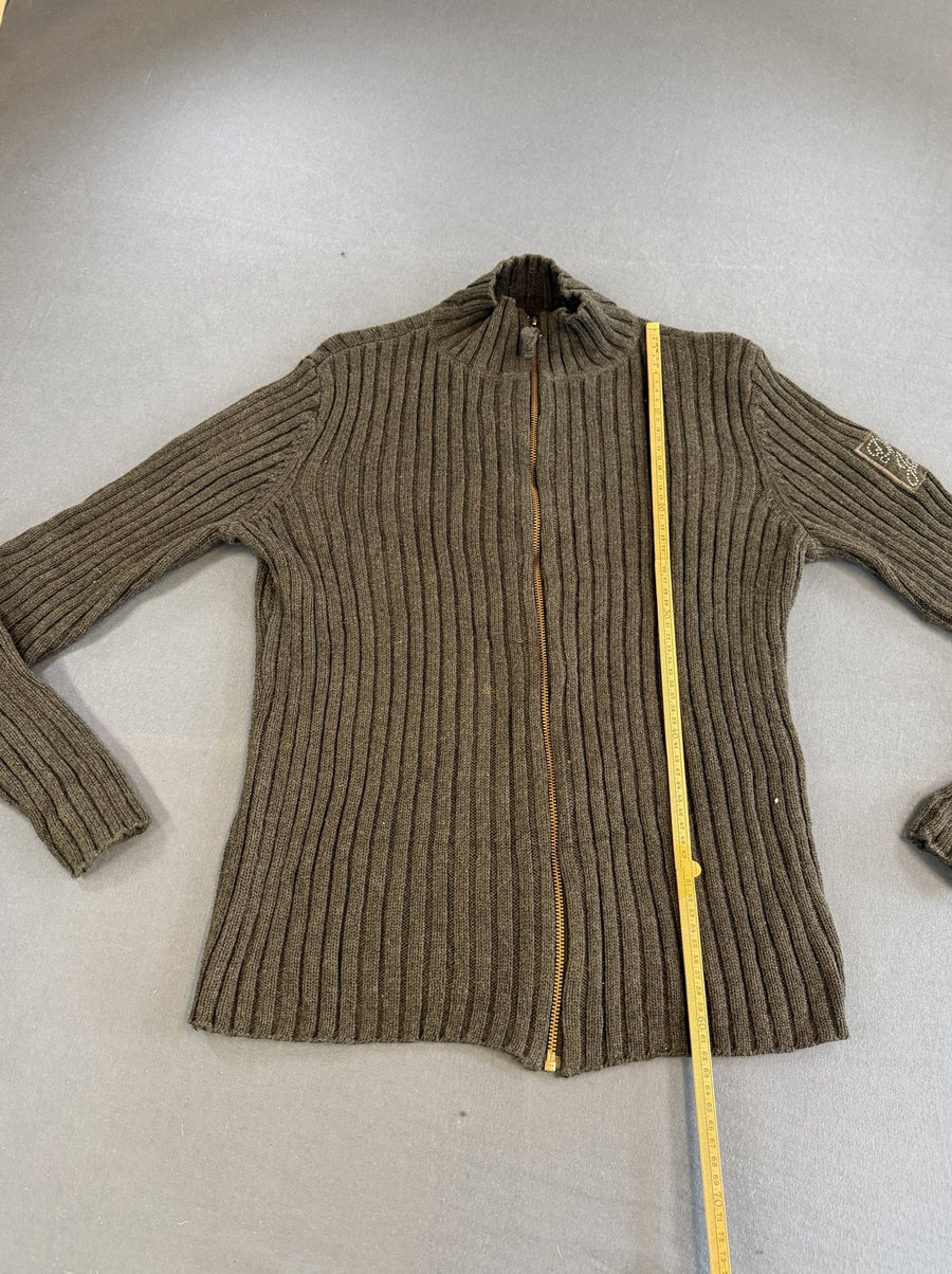 Grijze DKNY ritstrui met kraag (colvest / ribcardigan), maat L