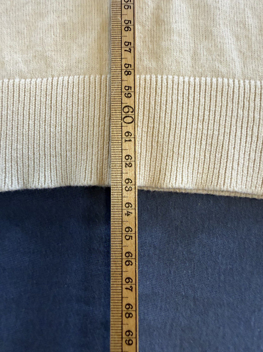 Beige-grijs gestreept Lacoste gebreid vest (cardigan / fijngebreid vestje) dames maat L